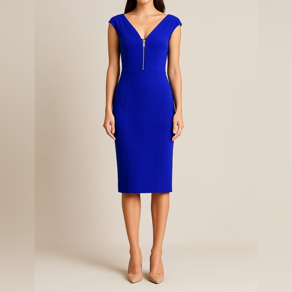 Versace Collection Electric Blue Cap Sleeve Sheath Dress